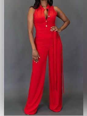 Women’s Prissy Duck Jumpsuit, Red, Sz Medium Tall (37” inseam)